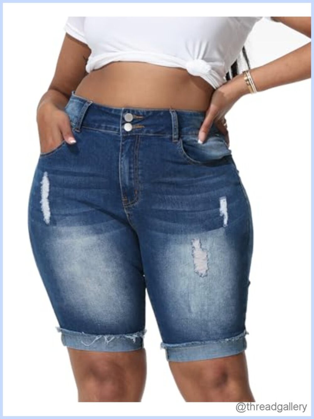Women's Plus Size Jean Shorts Stretchy High Waisted Ripped Bermuda
